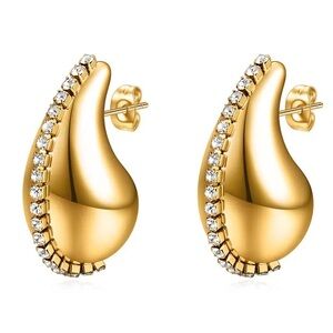 Goldtone Teardrop Crystal Accent Stud Earrings - Women Jewelry